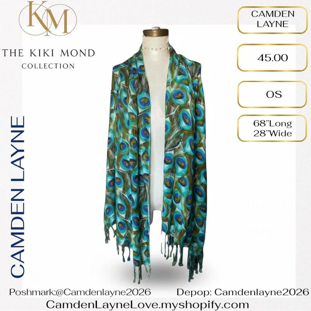 Camden Layne Teal and Gold Peacock Scarf